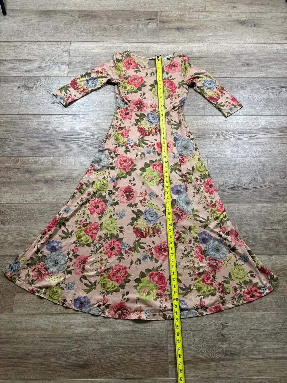 Peach Ice Floral Midi Dress Size S Pink Cottagecore Boho 3/4 Sleeve Maxi - Picture 11 of 14